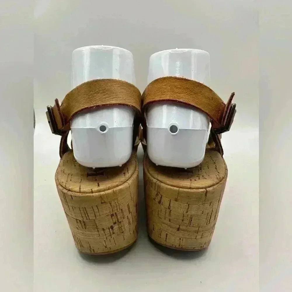Kork Ease Women's Cork Bottom Wedges Sandals Size 8 Tan Camel Leather